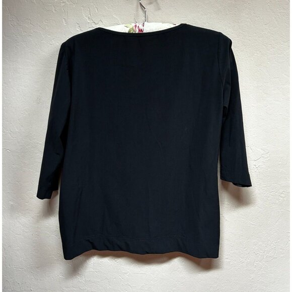 Sonja Marohn Women Scoop Neck Ruched Top Blouse Size 42 Black 3/4 Sleeve Stretch - Picture 2 of 10
